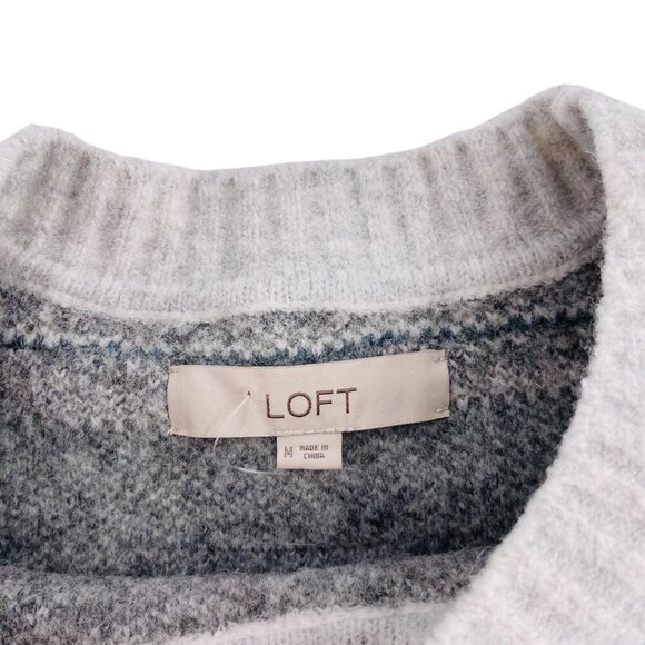 Loft Womens Fair Isle Sweater Medium White/Blue/Grey - Picture 2 of 6
